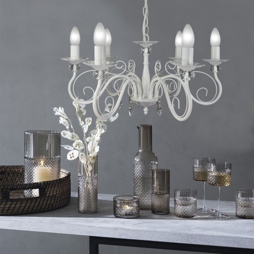 Люстра с хрусталем подвесная 6 ламп белая S1210-6